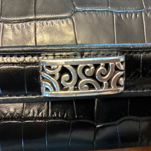 Brighton Black Deco Embossed Document Organizer Travel Wallet Clutch Crossbody. - Picture 2 of 16
